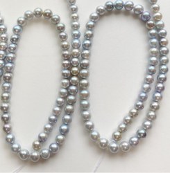 Bracelet Double Rang 2x18cm perles de culture d'Akoya Bleues 7.5-8 mm AA+/AA