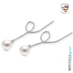 Boucles d'oreilles en Or 18k avec perles d'Eau Douce qualité Doucehadama Blanches