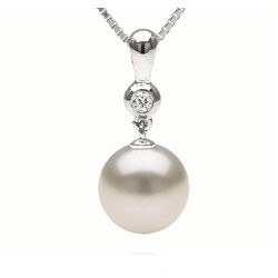 Pendentif Or 18k diamant et perle d'Australie blanche argentée à partir de 9 à 10 mm