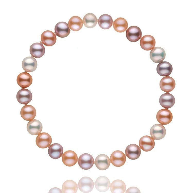 Bracelet de perles d'eau douce multicolores 8 à 9 mm sur fil élastique