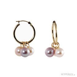 Boucles d'Oreilles créoles en or gris 14k perles d'eau Douce 8 à 9 mm AAA