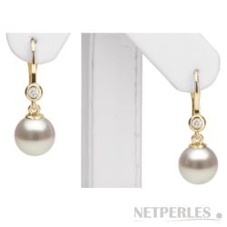 Boucles d'oreilles Dormeuses avec diamants, perles d'eau douce AAA