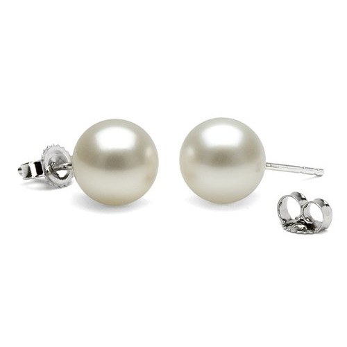 Boucles d'Oreilles Or 18k perles de culture d'Australie Blanches de 9 à 10 mm AAA