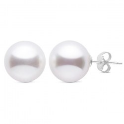Paire de boucles d'Oreilles Or 18k perles d'Australie Blanches 11 à 12 mm AAA