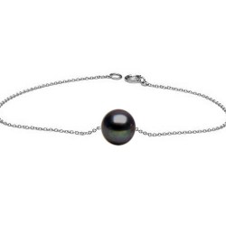 Bracelet/Collier Chaine forçat en Or 14k perle Noire d'Eau Douce AAA