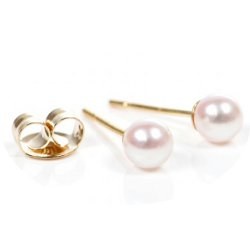 Boucles d'Oreilles de perles d'Eau Douce blanches 3,5-4 mm AAA, Or 18k
