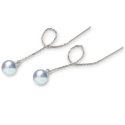 Boucles d'Oreilles Argent 925 avec Perles d'Akoya bleues argentées 8-8,5 mm AAA