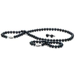 Parure 3 Bijoux de Perles Noires d'Akoya 45/18 cm 6,0 à 6,5 mm AA+