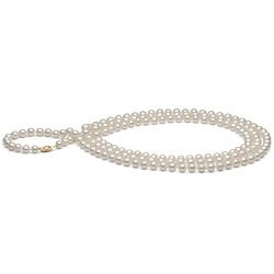 Long collier de perles d'Eau Douce de 7 à 8 mm blanches de 145 cm
