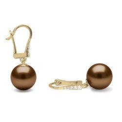 Boucles d'Oreilles Or 18k diamants perles Eau Douce Chocolat 9-10 mm AAA