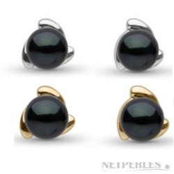 Paire de boucles d'Oreilles de perles de culture d'Akoya Noires 6,5 à 7,0 mm