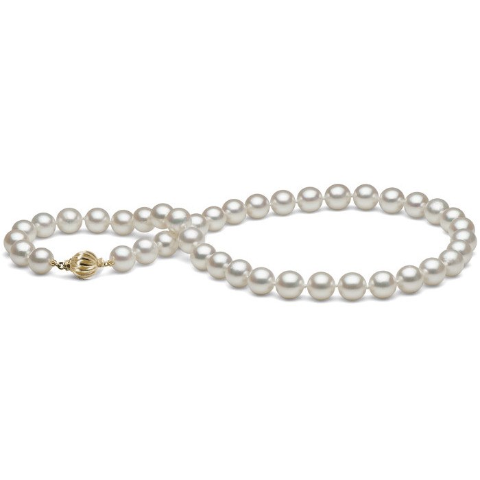 Collier 45 cm de perles de culture d'Akoya 8,0 à 8,5 mm blanches AA+ fermoir bouée or gris 18k