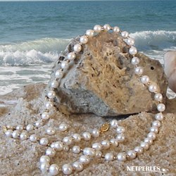 Parure 3 bijoux de Perles d'Eau Douce 7-8 mm AAA, 45/18 cm, billes or jaune 18k