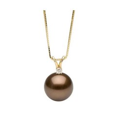 Pendentif Or 14k Diamant 0,08 carats Perle de Tahiti Chocolat AA/AA+