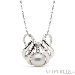 Pendentif Argent 925 et diamants, perle d'Australie blanche argentée AAA