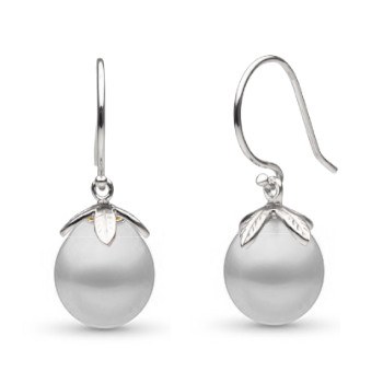 Boucles d'oreilles en Or 14k perles d'Australie Blanches Gouttes 10-11 mm AA+/AAA