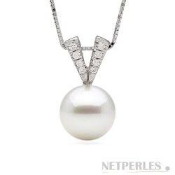 Pendentif Argent et diamants, Perle d'Akoya blanche AAA