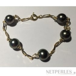 Bracelet maille cheval Or 18k et 5 perles de Tahiti 8-9 mm