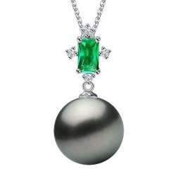 Pendentif en Or 18k tourmaline verte et perle de Tahiti