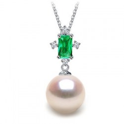 Pendentif Or 18k tourmaline verte et Perle d'Akoya blanche AAA