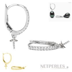 Paire de dormeuses en Or Gris 14k avec diamants pour Boucles d'oreilles de perles 