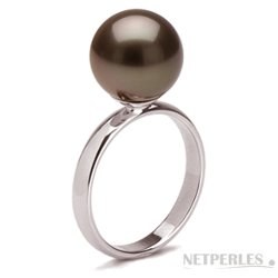 Bague Or 18k avec perle de culture d'eau douce noire AAA