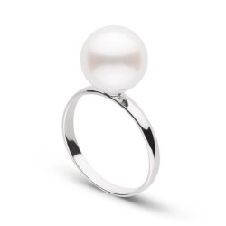 Bague Rosalie Or 18k perle d'Australie blanche argentée à partir de 9-10 mm AAA