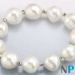 Bracelet Perles Kasumi Eau Douce Blanches 11-13 mm billes Argent elastique