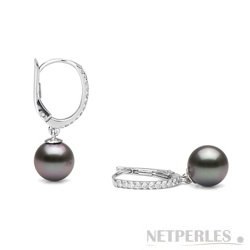 Boucles d'Oreilles Argent 925 Perles de culture de Tahiti et zirconiums