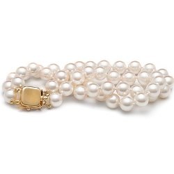 Bracelet Double Rang 20 cm de perles d'Akoya blanches 6,5-7 mm
