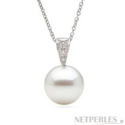 Pendentif Or 14k et diamants, Perle d'Eau Douce blanche DOUCEHADAMA