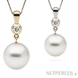 Pendentif Or 14k diamant 0,10 carats et perle d'Eau Douce Doucehadama
