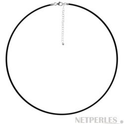 Cordon de Caoutchouc noire Ø 3 mm pour pendentif, reglable à 42 cm+5 cm, Argent 925