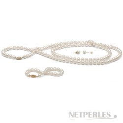 Parure de Perles d'Eau Douce 6 à 7 mm Sautoir 90 cm Bracelet boucles