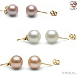 TRIS: 3 Paires de Boucles d'Oreilles Or 14k perles DOUCEHADAMA 6-7 mm, 3 couleurs
