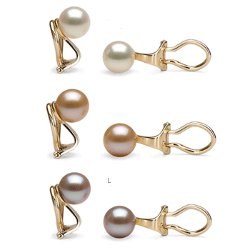 Boucles d'Oreilles clips or 14k ou 18k perles d'Eau Douce rondes AAA