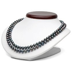 Collier Double Rang perles d'eau douce 6 à 7 mm noires 43/45 cm