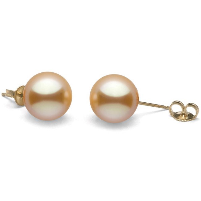 Boucles d'Oreilles or 18k perles dorées des Philippines de 10 à 11 mm AAA