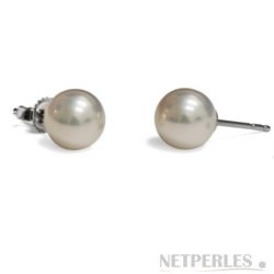 Boucles d'Oreilles or 14k perles d'Eau Douce Métalliques Blanches 7-8 mm DOUCEHADAMA