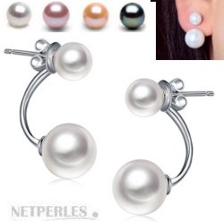 Boucles d'Oreilles Or 9k avec Perles d'Eau Douce 2x6-7 mm et 2x9-10 mm AAA