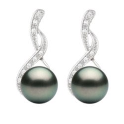 Boucles d'Oreilles Argent 925 perles de culture de Tahiti et diamants