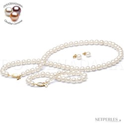 Parure 3 bijoux perles d'Eau Douce blanches 45/18 cm 6-7 mm DOUCEHADAMA
