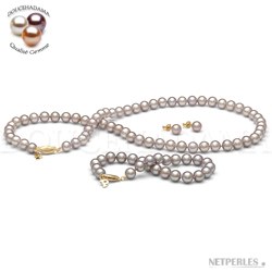 Parure perles d'Eau Douce Lavande 45/18 cm 6-7 mm DOUCEHADAMA