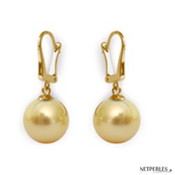 Dormeuses Or Jaune 18 carats de Perles des Philippines dorées à partir de 10-11 mm 