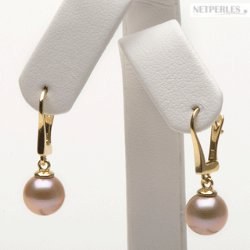 Boucles d'oreilles Dormeuses or 18k perles d'Eau Douce qualité Doucehadama Pêches