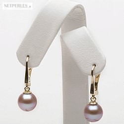 Boucles d'oreilles Dormeuses or 18k perles d'Eau Douce qualité Doucehadama Lavandes