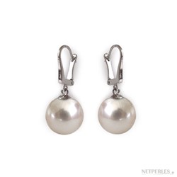 Paire de boucles d'Oreilles de perles de culture d'Australie sur Dormeuses Or 14k