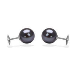 Boucles d'Oreilles perles d'Akoya noires 6,5 à 7 mm sur système Guardian