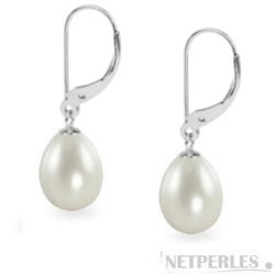 Boucles d'Oreilles Argent 925 de Perles d' Eau Douce Goutte AAA