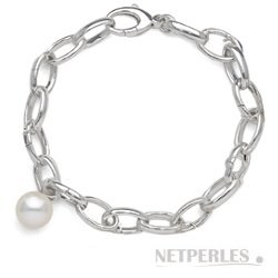 Bracelet de perles d'Eau Douce blanches sur Argent rhodié